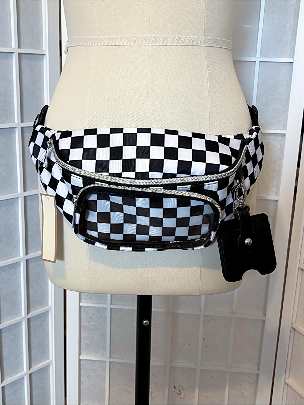 Black & White Checkered Fanny Pack Belt Bag NWT